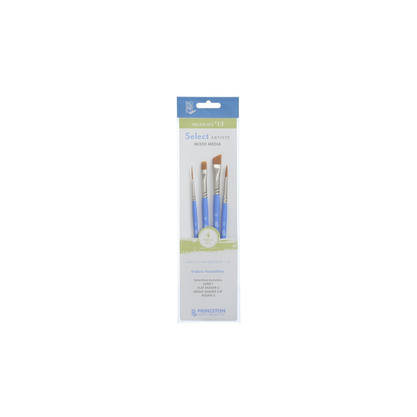 Princeton Select Artiste Brush Set No. 13, Synthetic Bristles, Short Handle Mixed Media Paintbrush, Jewel Blue, 4 Pieces