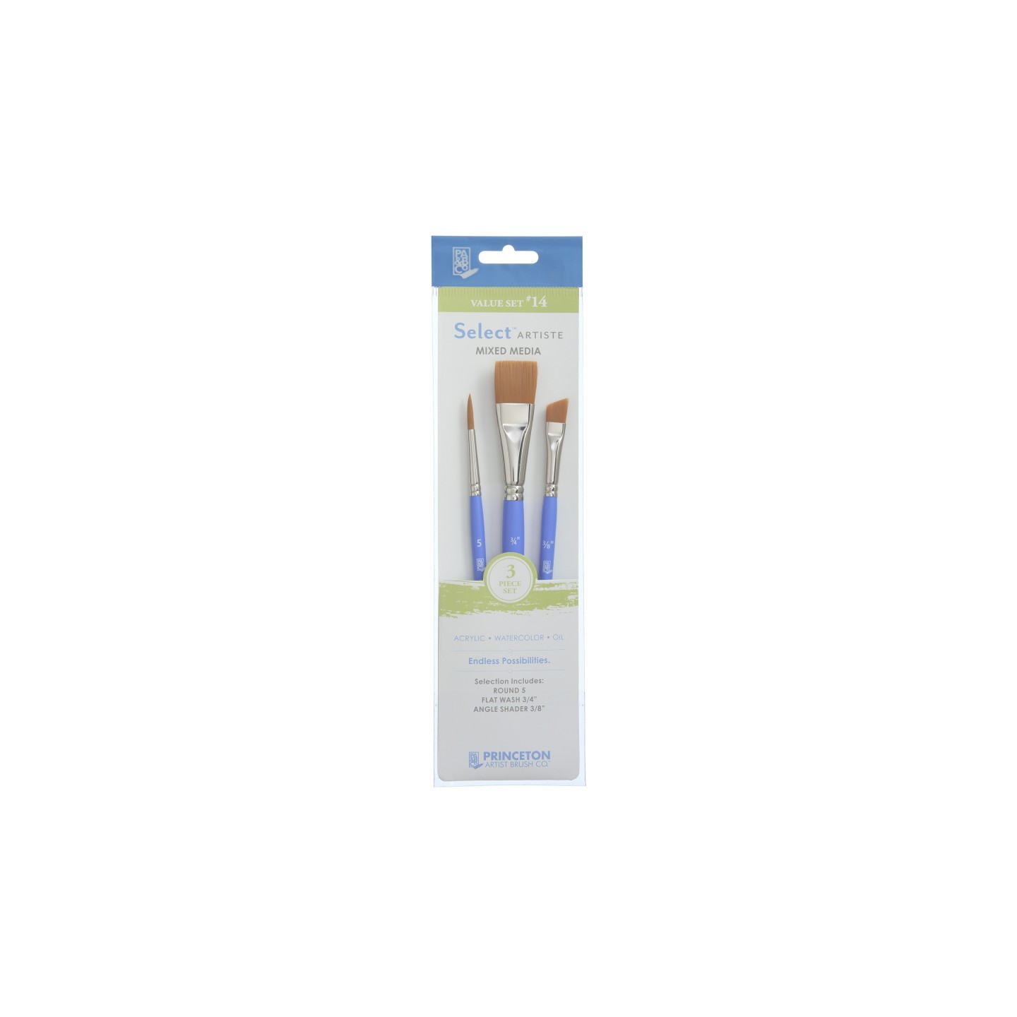 Princeton Select Artiste Brush Set No. 14, Synthetic Bristles, Short Handle Mixed Media Paintbrush, Jewel Blue, 3 Pieces
