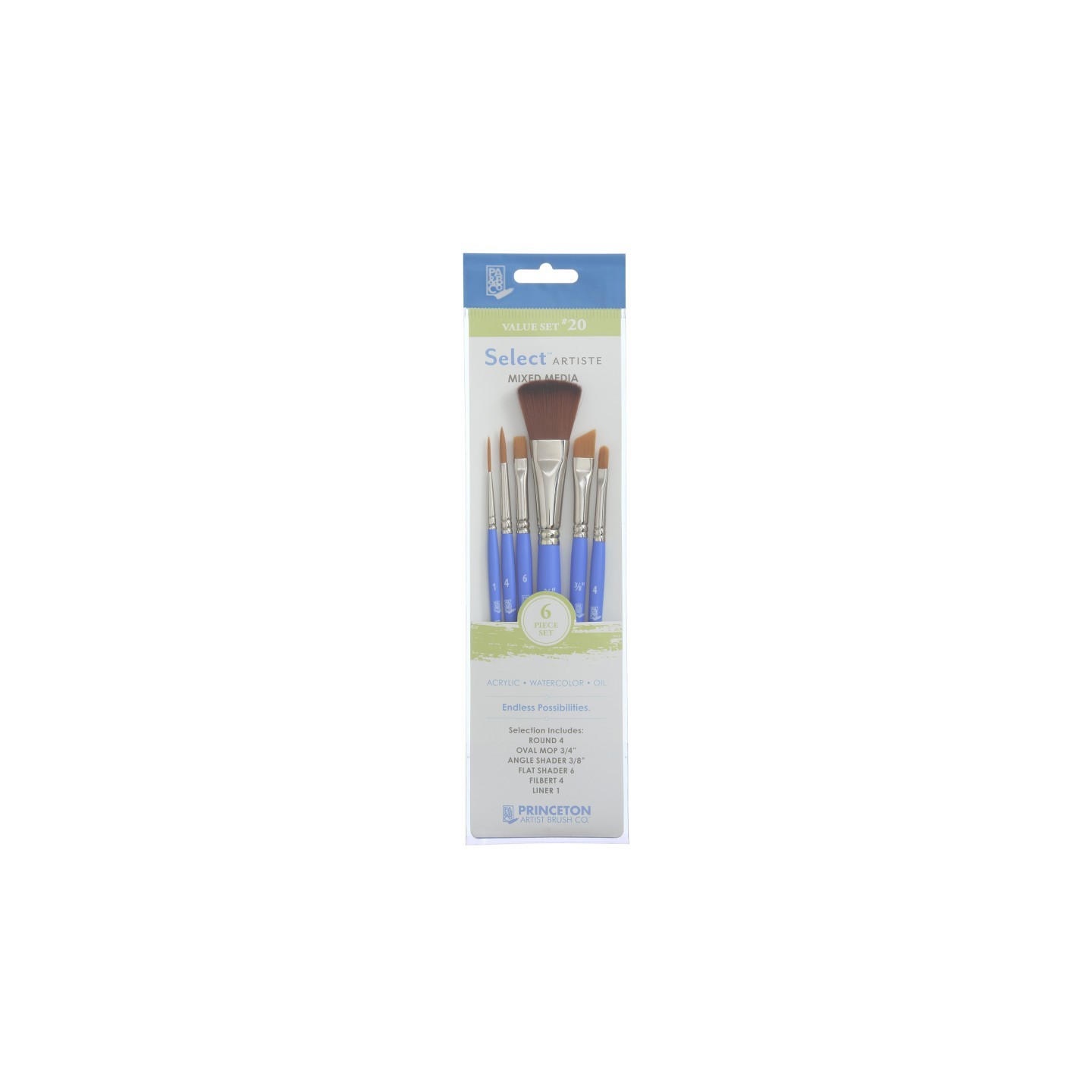 Princeton Select Artiste Brush Set No. 20, Synthetic Bristles, Short Handle Mixed Media Paintbrush, Jewel Blue, 6 Pieces