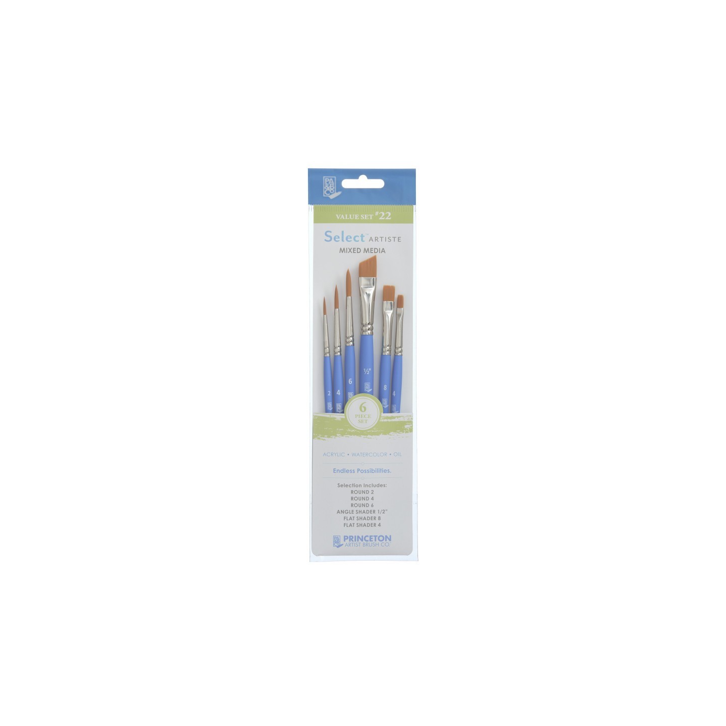 Princeton Select Artiste Brush Set No. 22, Synthetic Bristles, Short Handle Mixed Media Paintbrush, Jewel Blue, 6 Pieces