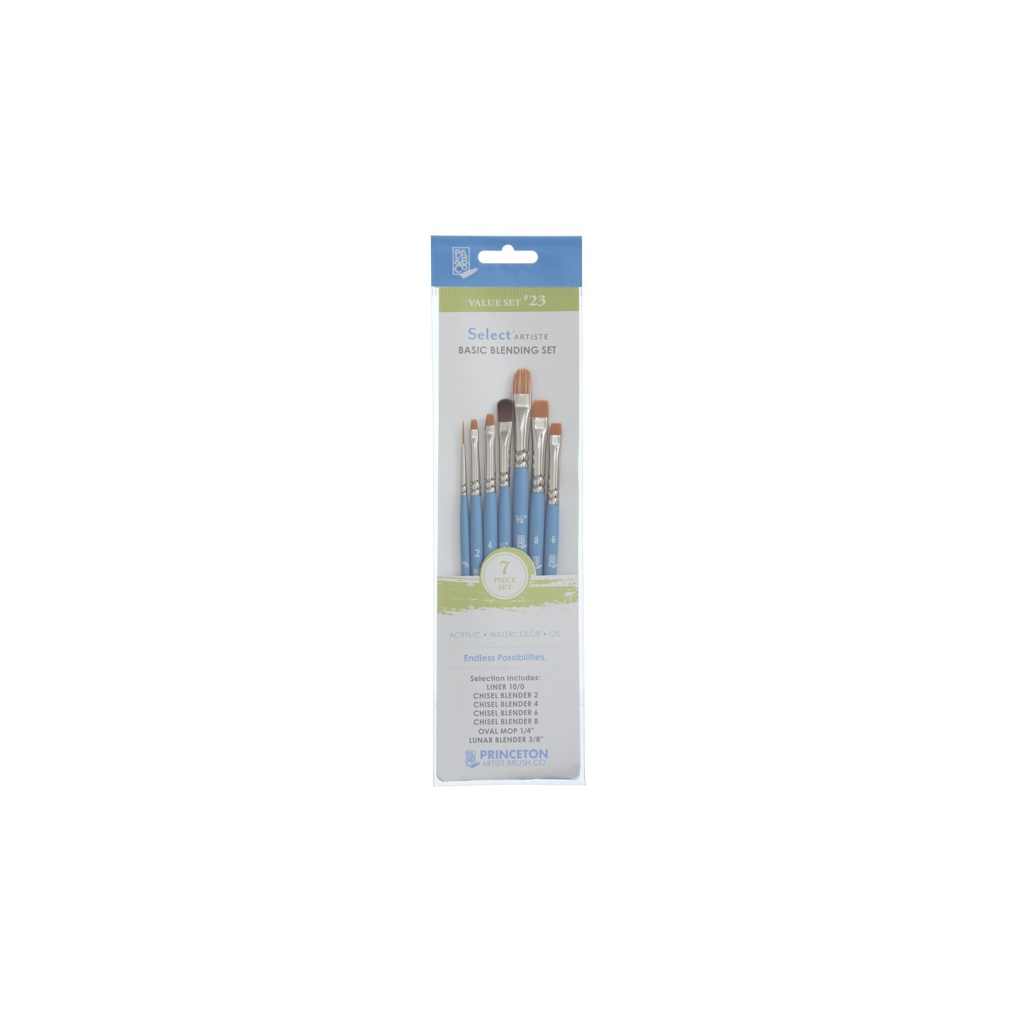 Princeton Select Artiste Brush Set No. 23, Synthetic Bristles, Short Handle Mixed Media Paintbrush, Jewel Blue, 7 Pieces