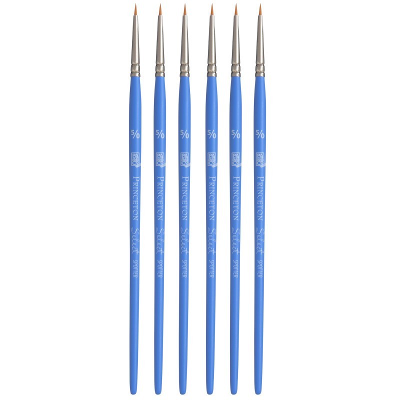 Princeton Select Artiste Spotter Brush, Synthetic Bristles, Short Handle Mixed Media Paintbrush, Jewel Blue, Size 5/0, Pack of 6