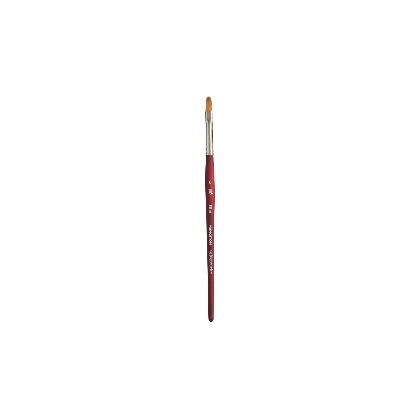 Princeton Velvetouch Filbert Brush, Synthetic Bristles, Short Handle Mixed Media Paintbrush, Scarlet, Size 6, 1 Count