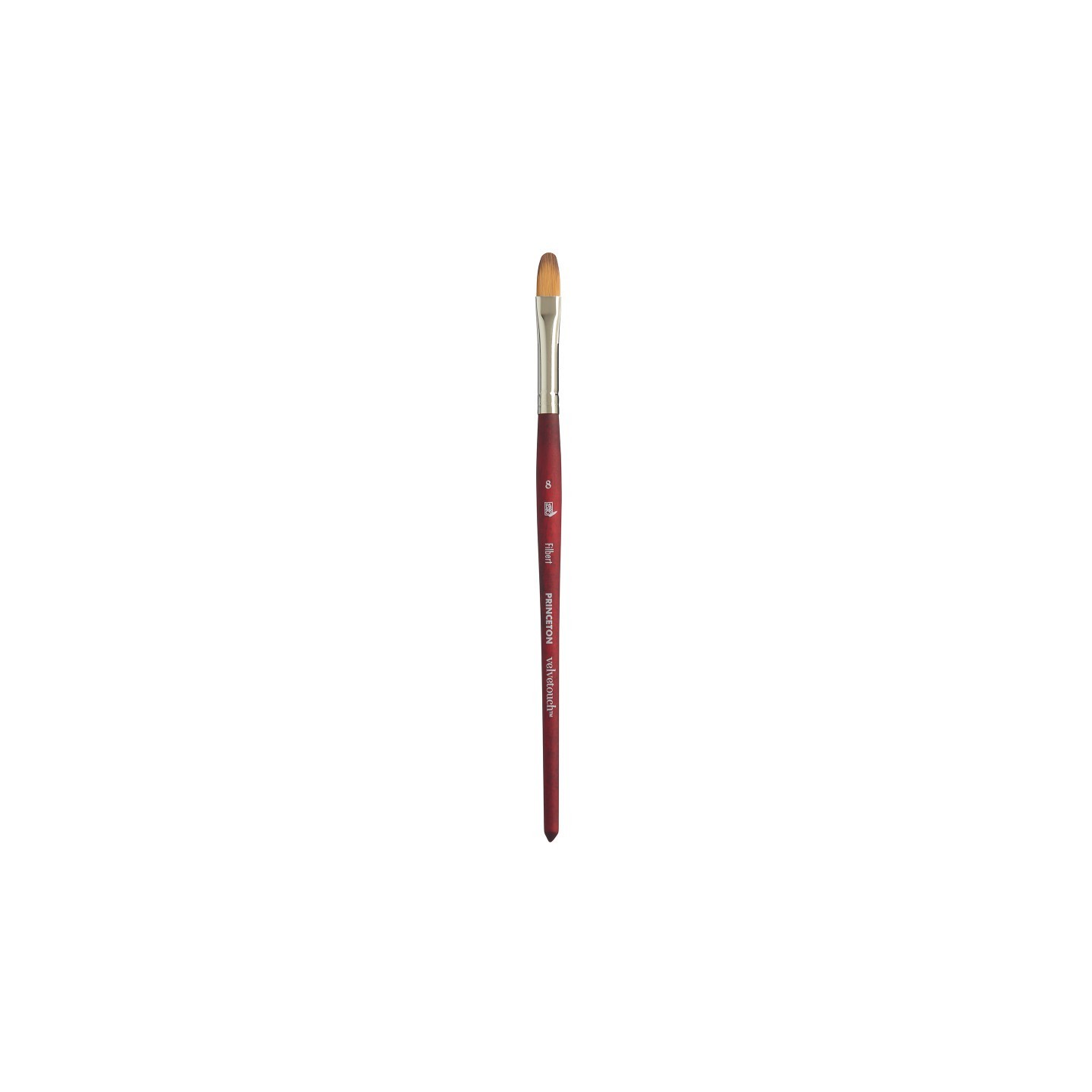 Princeton Velvetouch Filbert Brush, Synthetic Bristles, Short Handle Mixed Media Paintbrush, Scarlet, Size 8, 1 Count