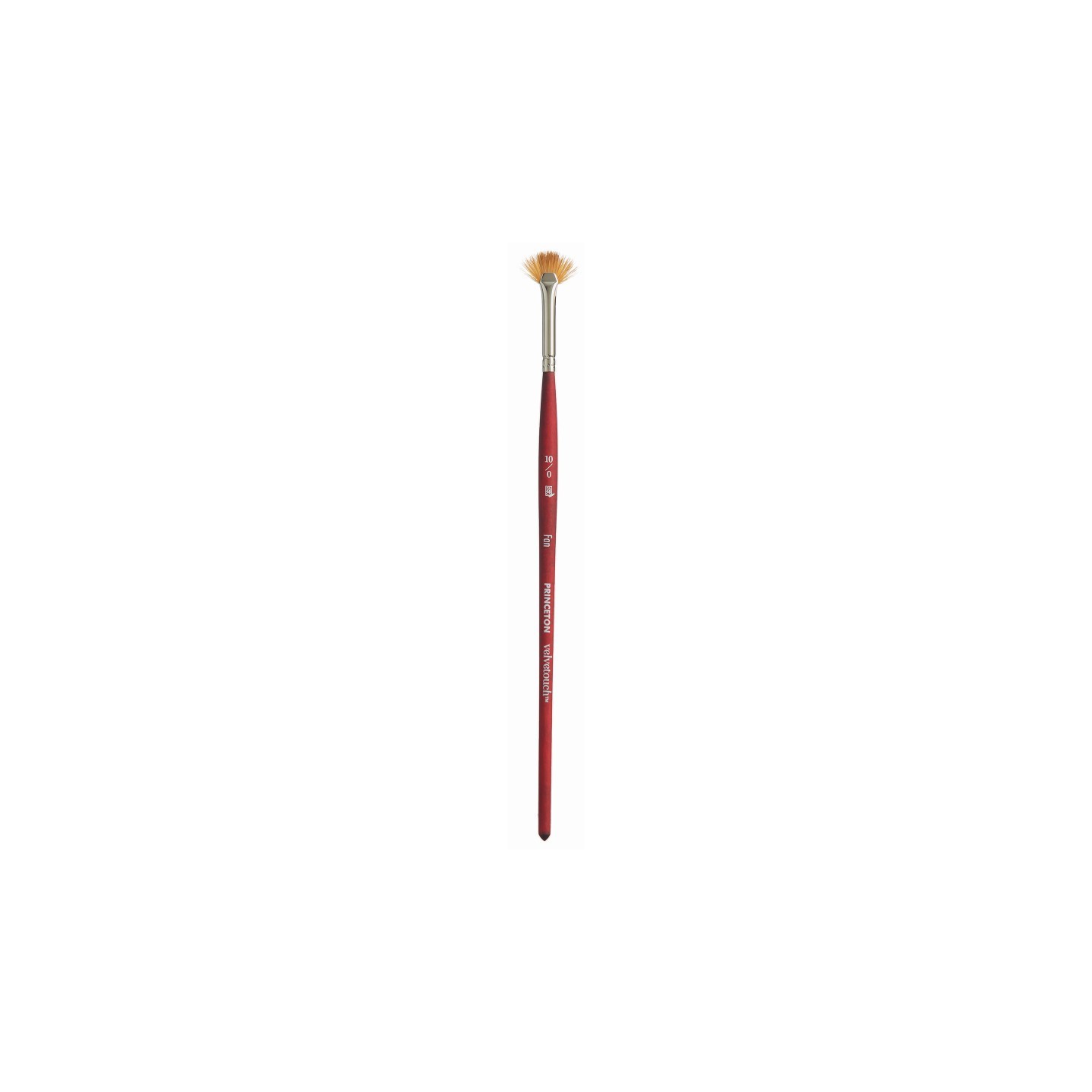 Princeton Velvetouch Fan Brush, Synthetic Bristles, Short Handle Mixed Media Paintbrush, Scarlet, Size 10/0, 1 Count