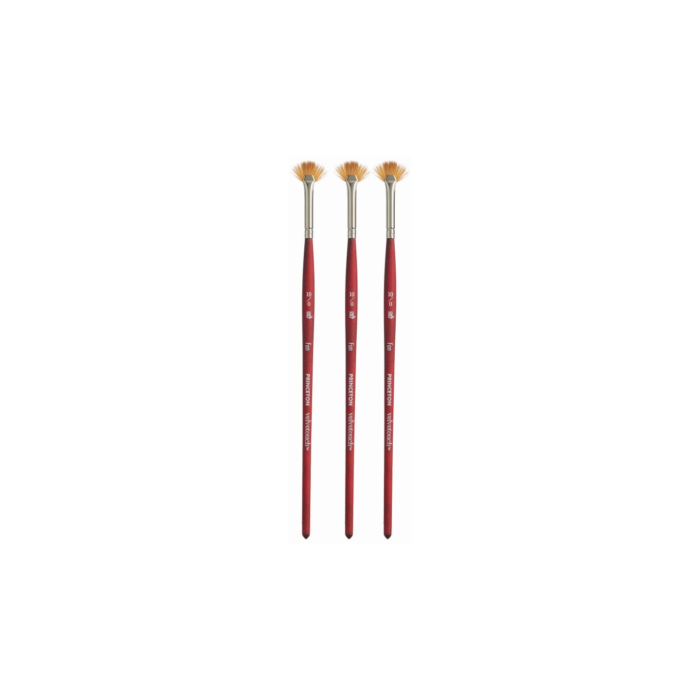 Princeton Velvetouch Fan Brush, Synthetic Bristles, Short Handle Mixed Media Paintbrush, Scarlet, Size 10/0, Pack of 3