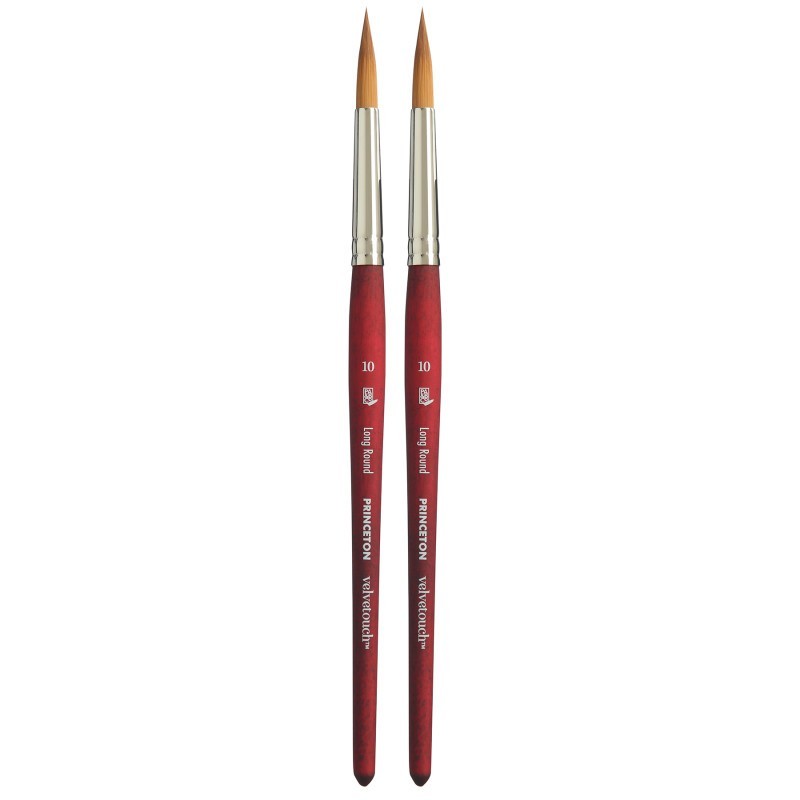 Princeton Velvetouch Long Round Brush, Synthetic Bristles, Short Handle Mixed Media Paintbrush, Scarlet, Size 10, Pack of 2