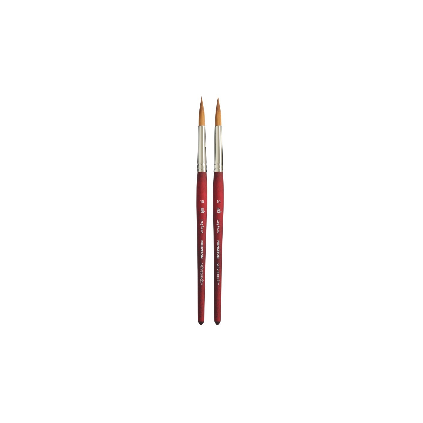 Princeton Velvetouch Long Round Brush, Synthetic Bristles, Short Handle Mixed Media Paintbrush, Scarlet, Size 10, Pack of 2