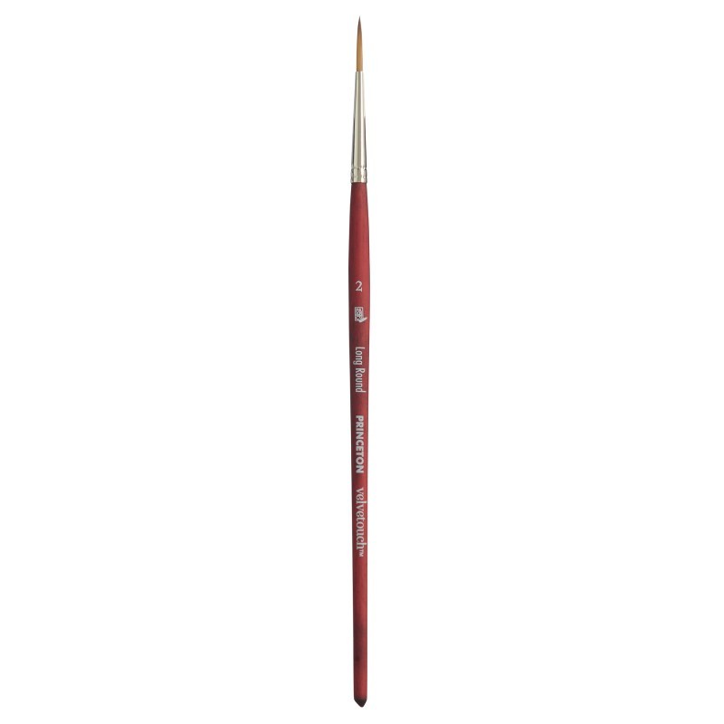 Princeton Velvetouch Long Round Brush, Synthetic Bristles, Short Handle Mixed Media Paintbrush, Scarlet, Size 2, 1 Count