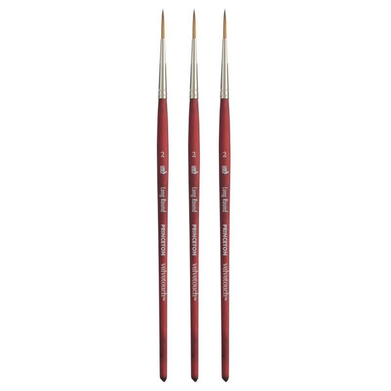 Princeton Velvetouch Long Round Brush, Synthetic Bristles, Short Handle Mixed Media Paintbrush, Scarlet, Size 2, Pack of 3