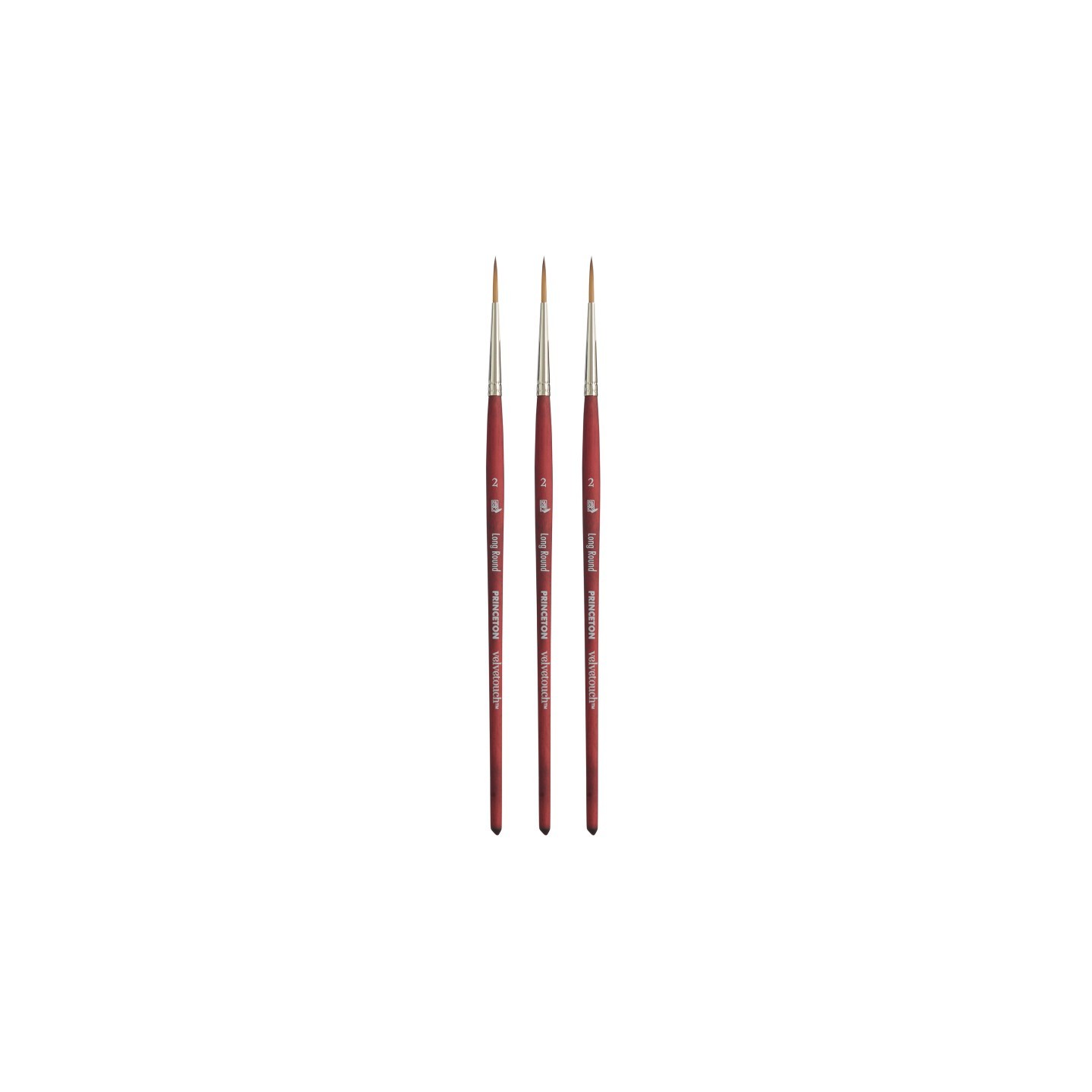 Princeton Velvetouch Long Round Brush, Synthetic Bristles, Short Handle Mixed Media Paintbrush, Scarlet, Size 2, Pack of 3