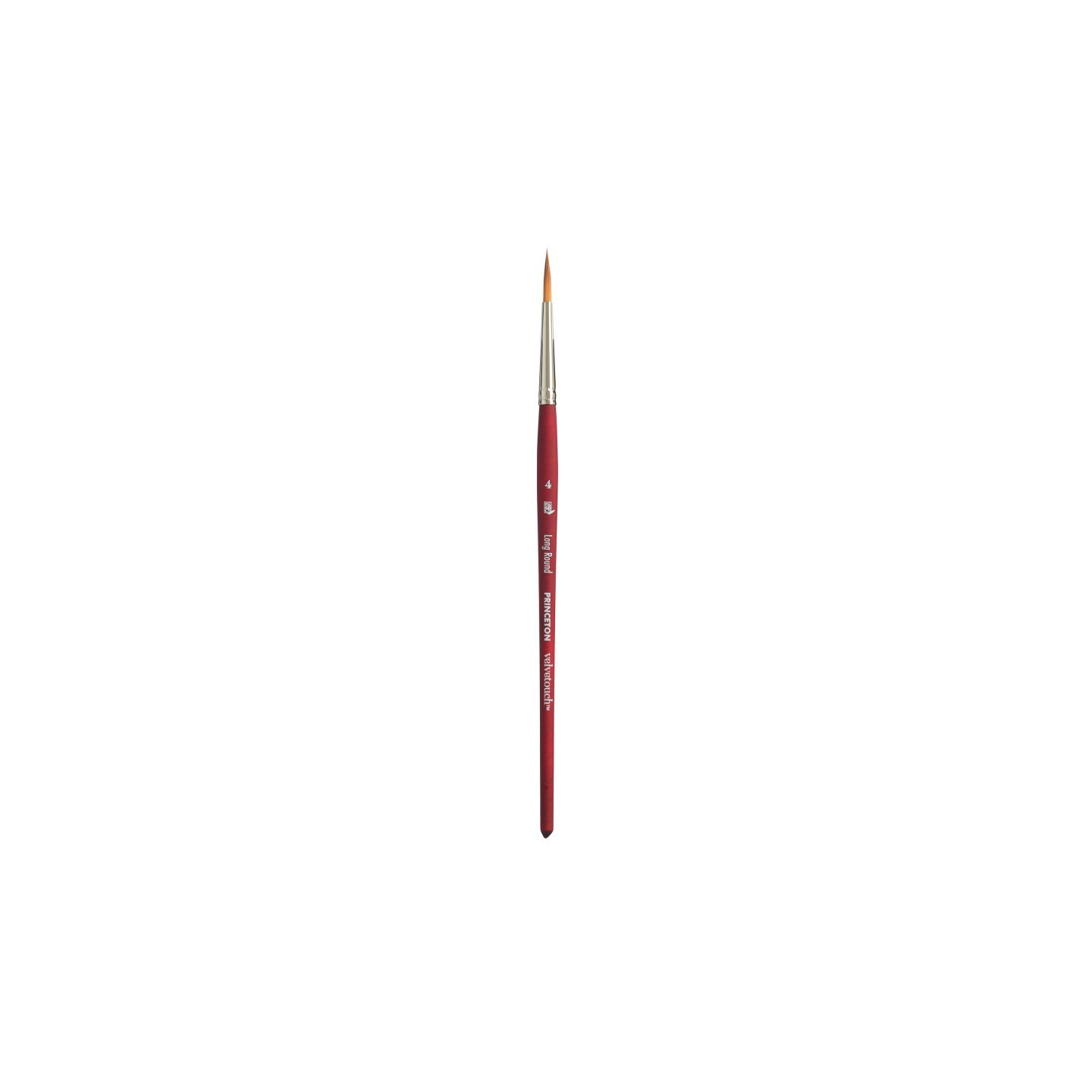 Princeton Velvetouch Long Round Brush, Synthetic Bristles, Short Handle Mixed Media Paintbrush, Scarlet, Size 4, 1 Count