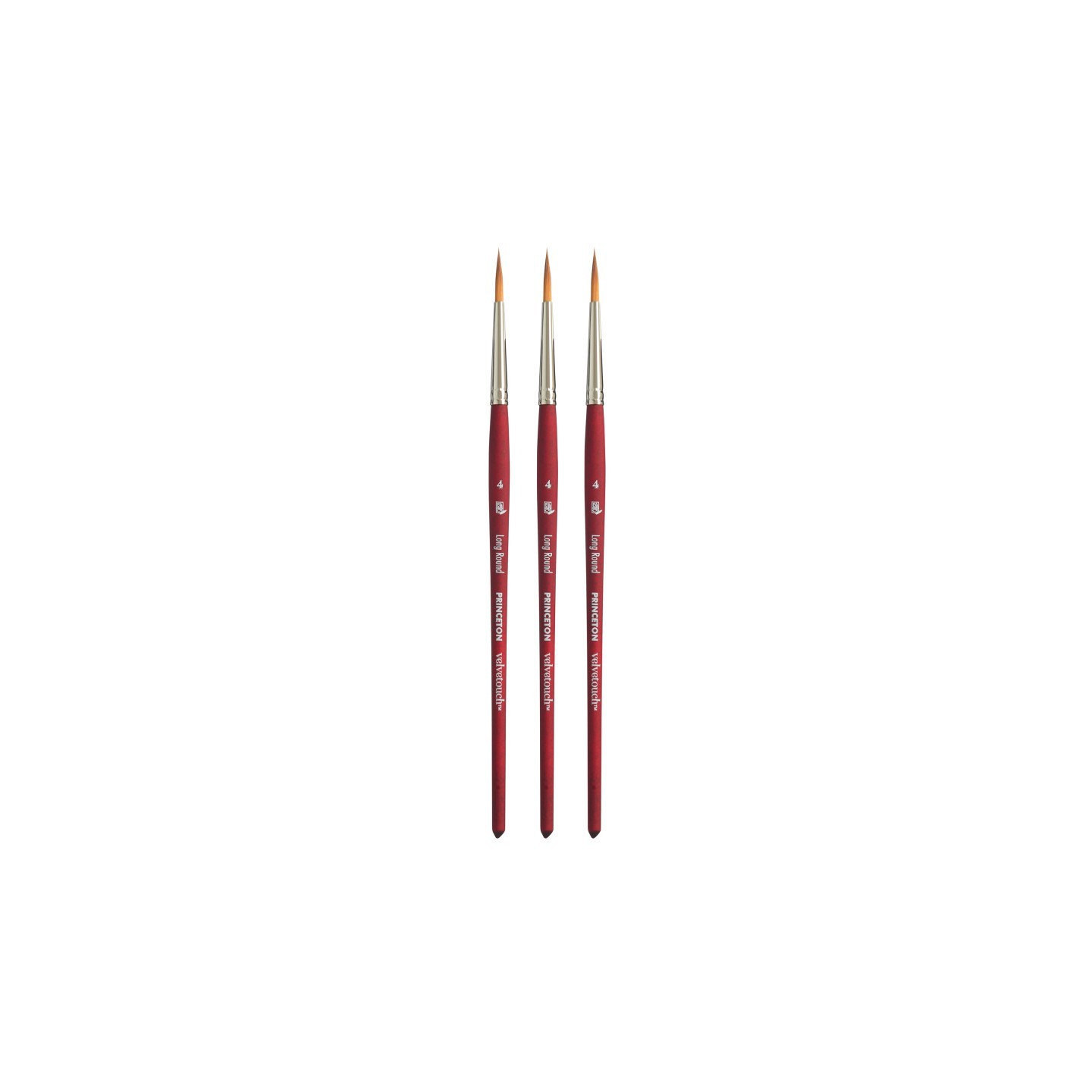 Princeton Velvetouch Long Round Brush, Synthetic Bristles, Short Handle Mixed Media Paintbrush, Scarlet, Size 4, Pack of 3