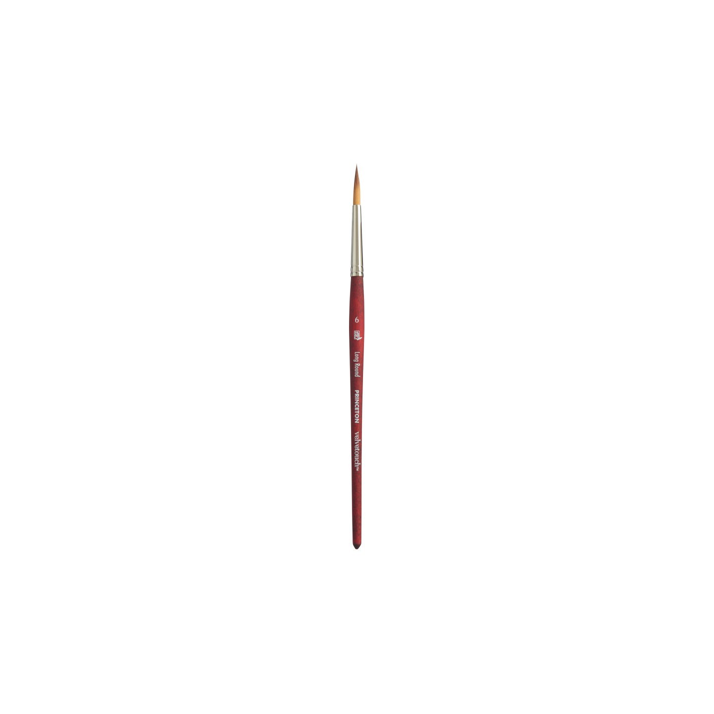 Princeton Velvetouch Long Round Brush, Synthetic Bristles, Short Handle Mixed Media Paintbrush, Scarlet, Size 6, 1 Count
