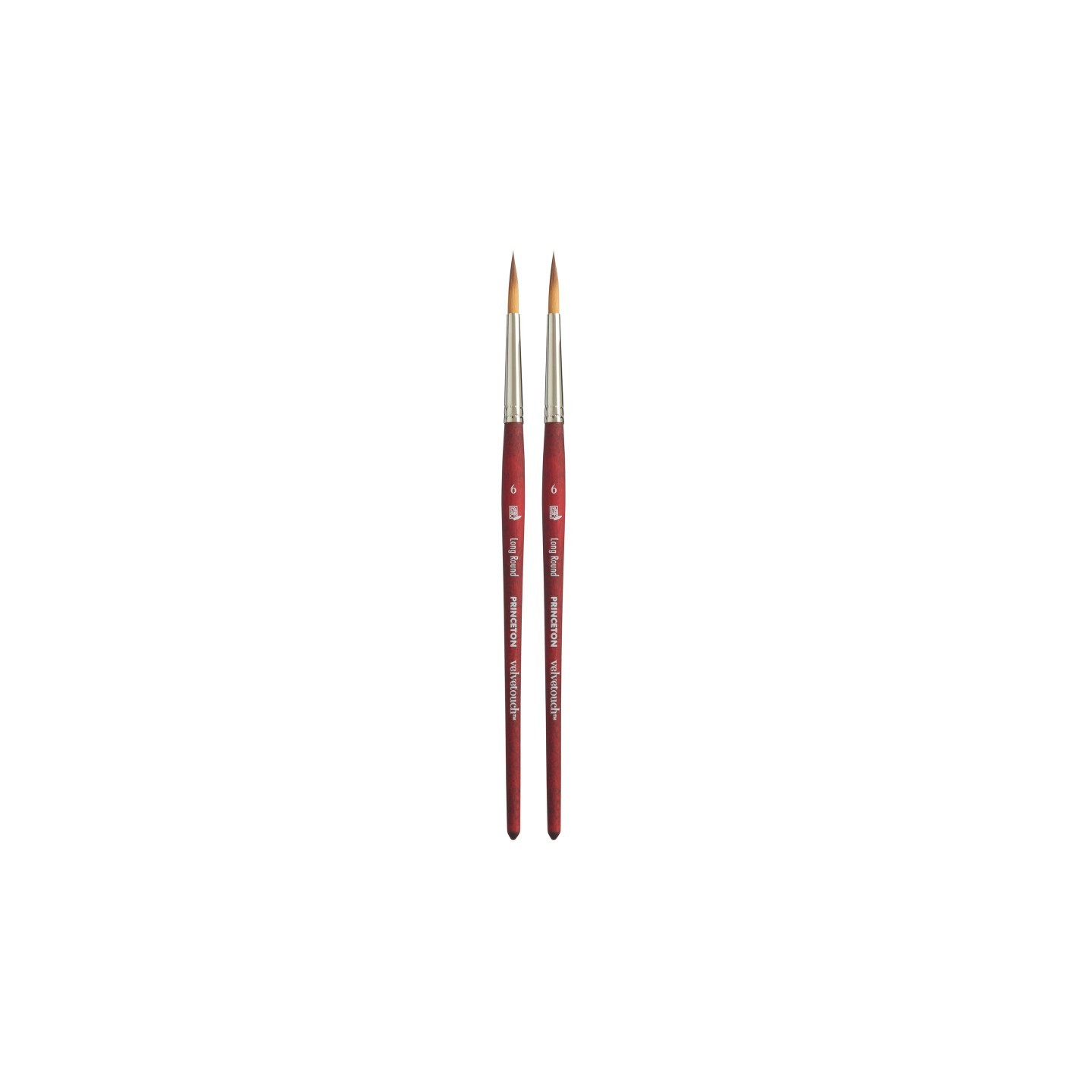 Princeton Velvetouch Long Round Brush, Synthetic Bristles, Short Handle Mixed Media Paintbrush, Scarlet, Size 6, Pack of 2