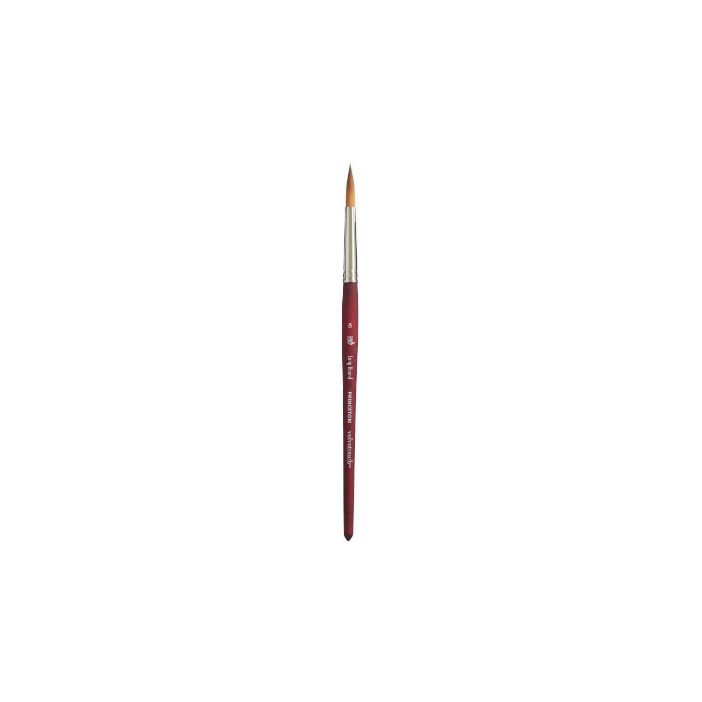 Princeton Velvetouch Long Round Brush, Synthetic Bristles, Short Handle Mixed Media Paintbrush, Scarlet, Size 8, 1 Count