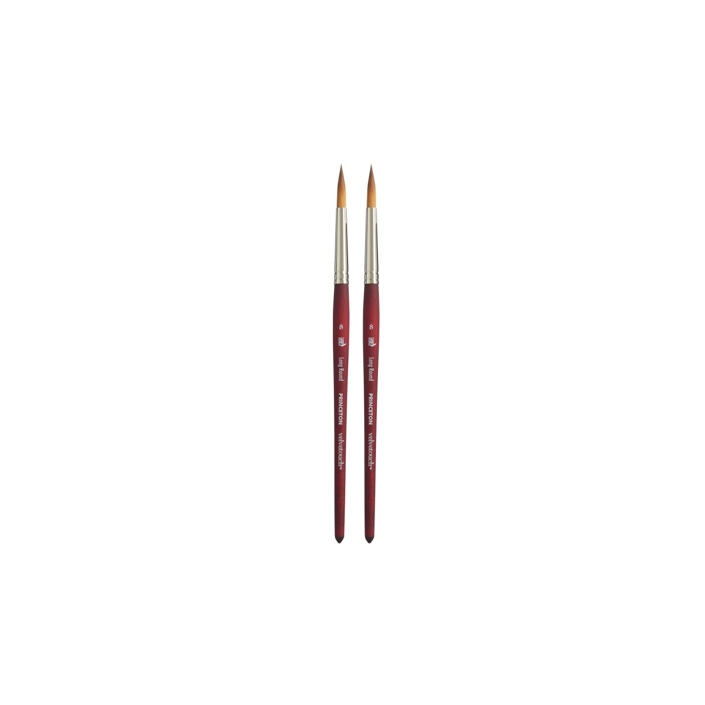 Princeton Velvetouch Long Round Brush, Synthetic Bristles, Short Handle Mixed Media Paintbrush, Scarlet, Size 8, Pack of 2