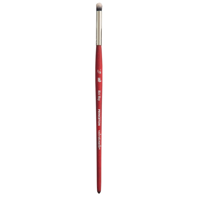 Princeton Velvetouch Mini Mop Brush, Synthetic Bristles, Short Handle Mixed Media Paintbrush, Scarlet, Size 1/8 inch, 1 Count