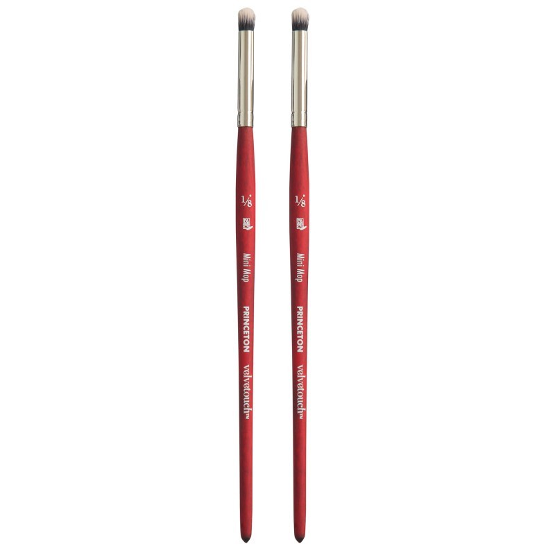 Princeton Velvetouch Mini Mop Brush, Synthetic Bristles, Short Handle Mixed Media Paintbrush, Scarlet, Size 1/8 inch, Pack of 2