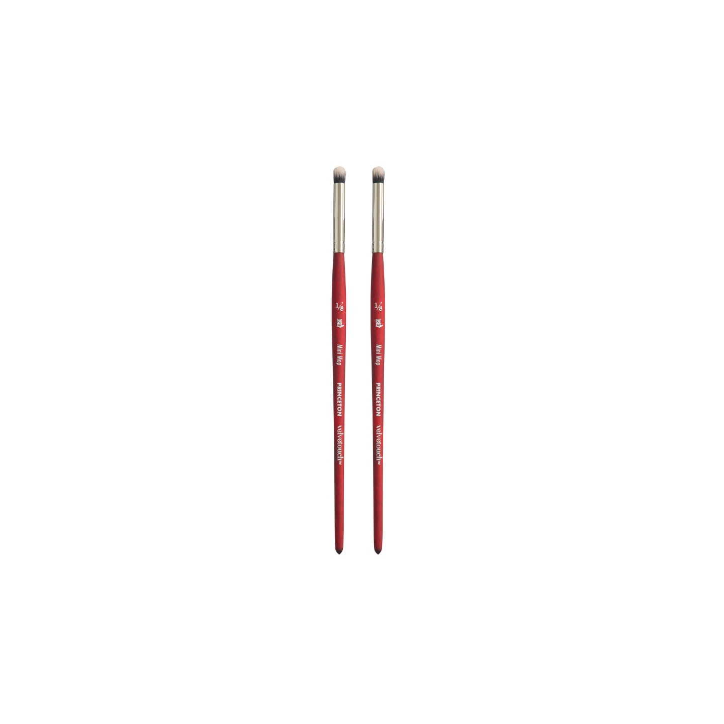 Princeton Velvetouch Mini Mop Brush, Synthetic Bristles, Short Handle Mixed Media Paintbrush, Scarlet, Size 1/8 inch, Pack of 2