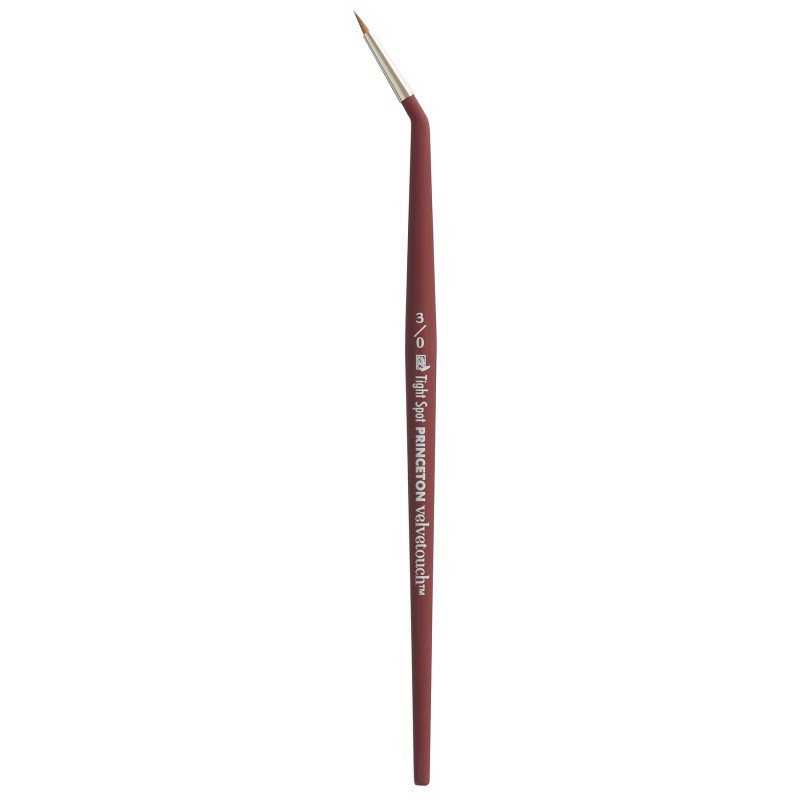 Princeton Velvetouch Minitightspt Brush, Synthetic Bristles, Short Handle Mixed Media Paintbrush, Scarlet, Size 3/0, 1 Count