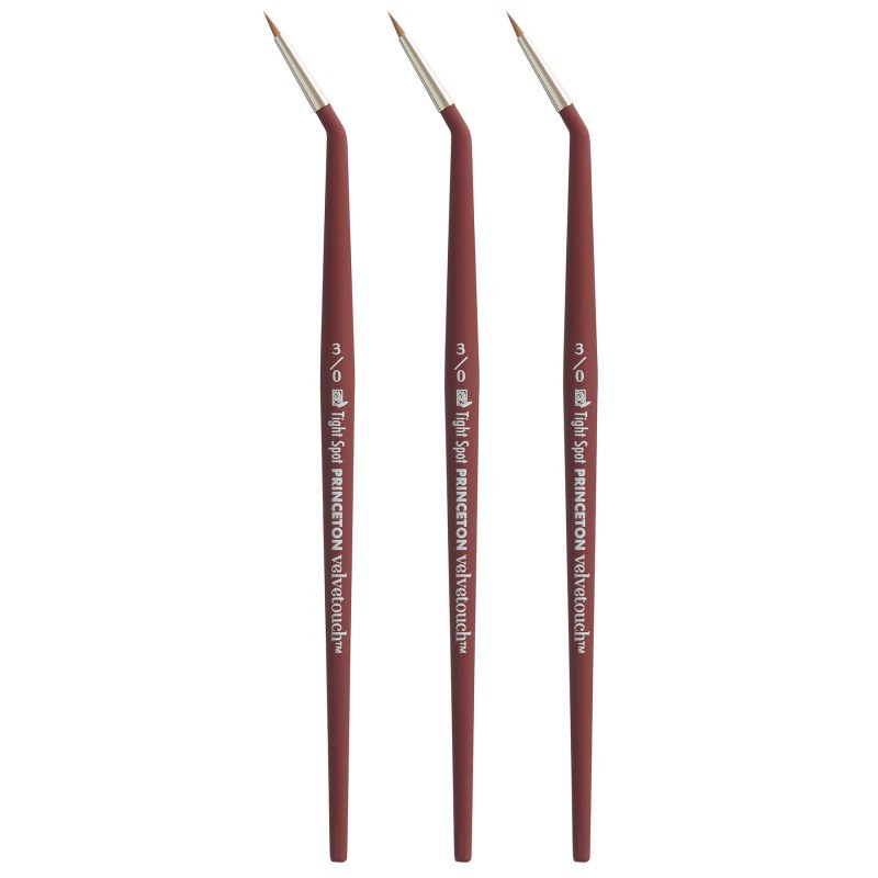 Princeton Velvetouch Minitightspt Brush, Synthetic Bristles, Short Handle Mixed Media Paintbrush, Scarlet, Size 3/0, Pack of 3