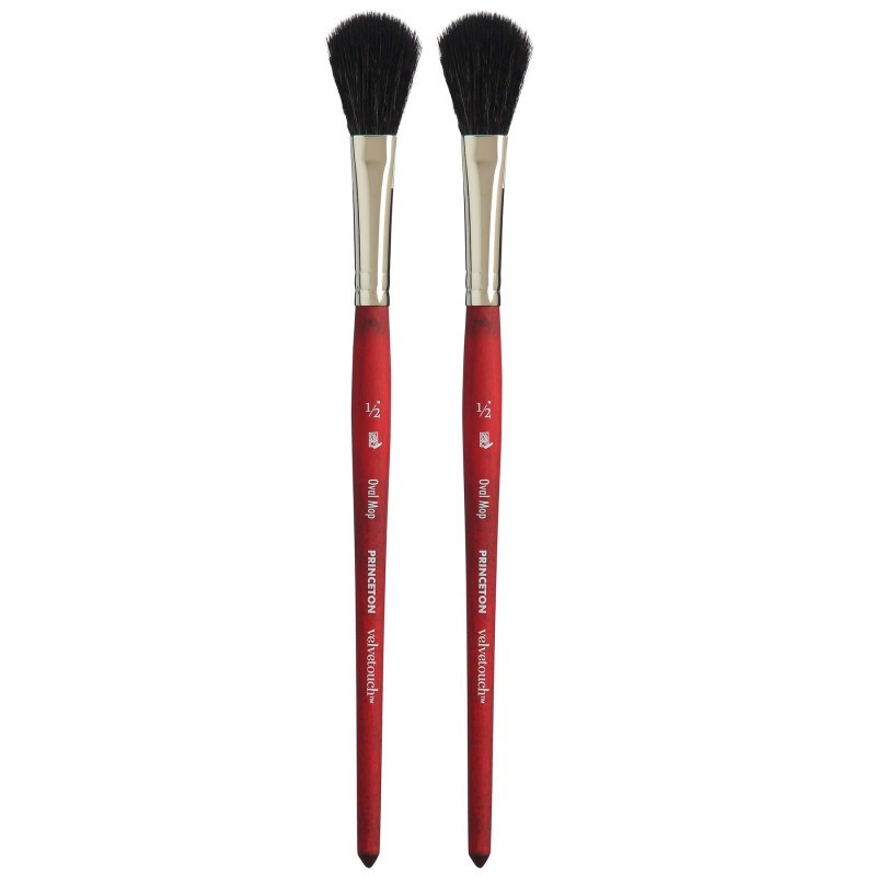 Princeton Velvetouch Oval Mop Brush, Synthetic Bristles, Short Handle Mixed Media Paintbrush, Scarlet, Size 1/2 inch, Pack of 2