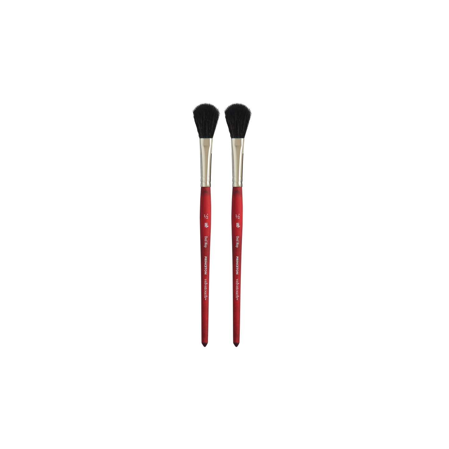 Princeton Velvetouch Oval Mop Brush, Synthetic Bristles, Short Handle Mixed Media Paintbrush, Scarlet, Size 1/2 inch, Pack of 2