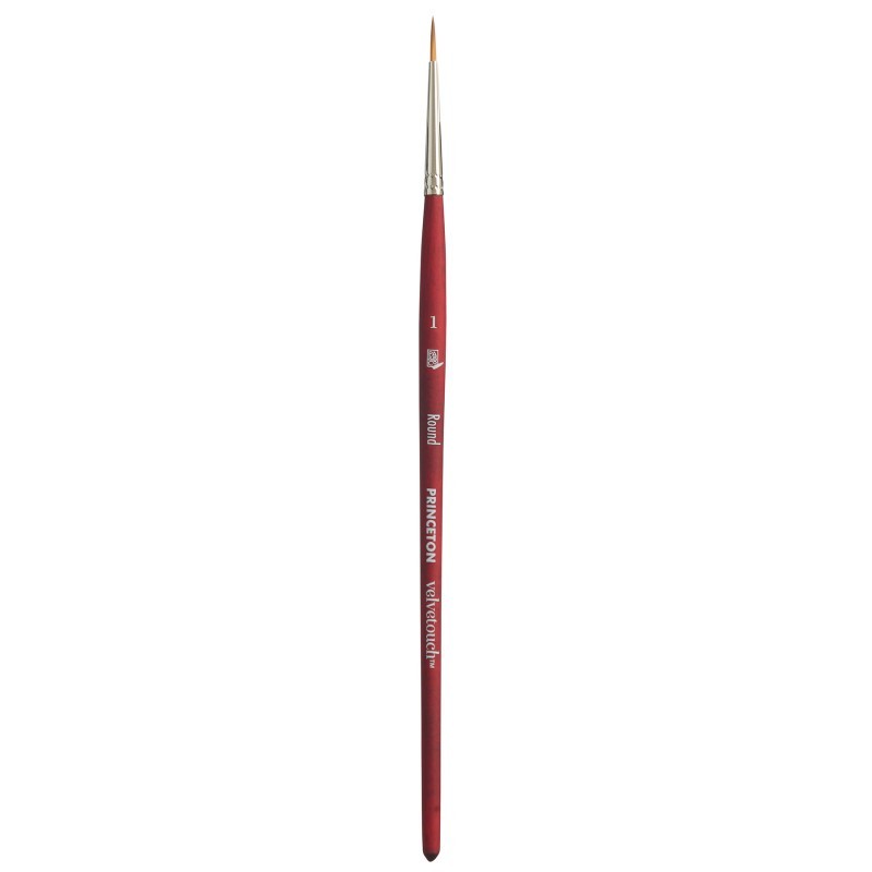 Princeton Velvetouch Round Brush, Synthetic Bristles, Short Handle Mixed Media Paintbrush, Scarlet, Size 1, 1 Count