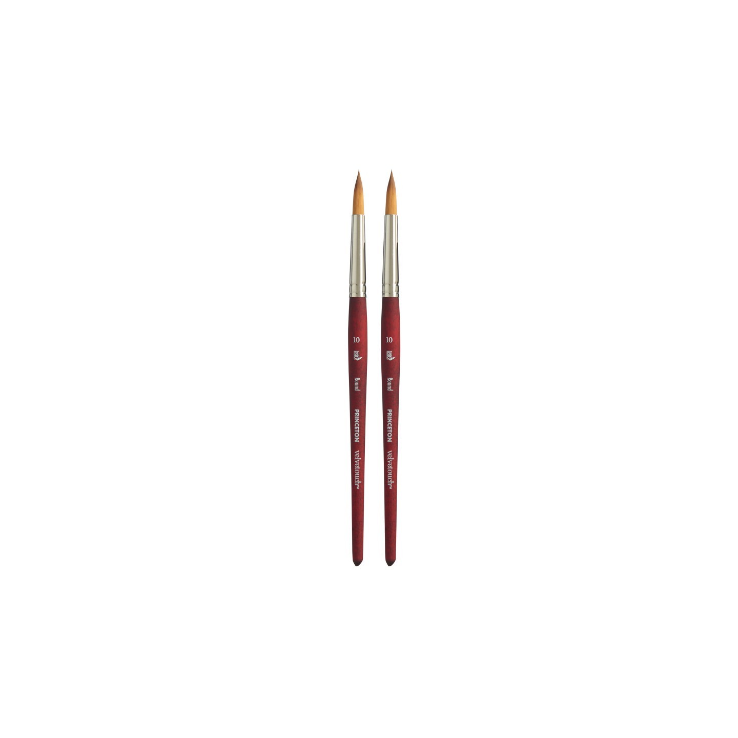 Princeton Velvetouch Round Brush, Synthetic Bristles, Short Handle Mixed Media Paintbrush, Scarlet, Size 10, Pack of 2