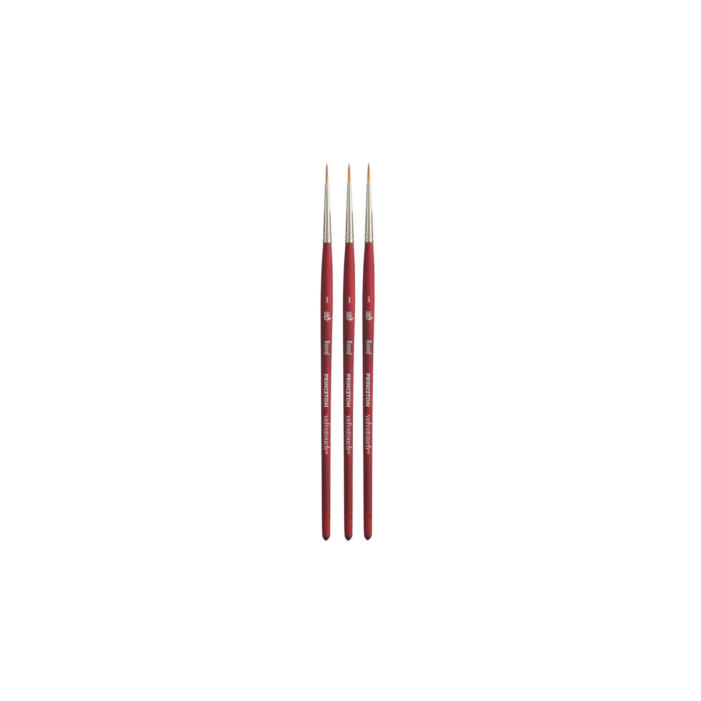 Princeton Velvetouch Round Brush, Synthetic Bristles, Short Handle Mixed Media Paintbrush, Scarlet, Size 1, Pack of 3
