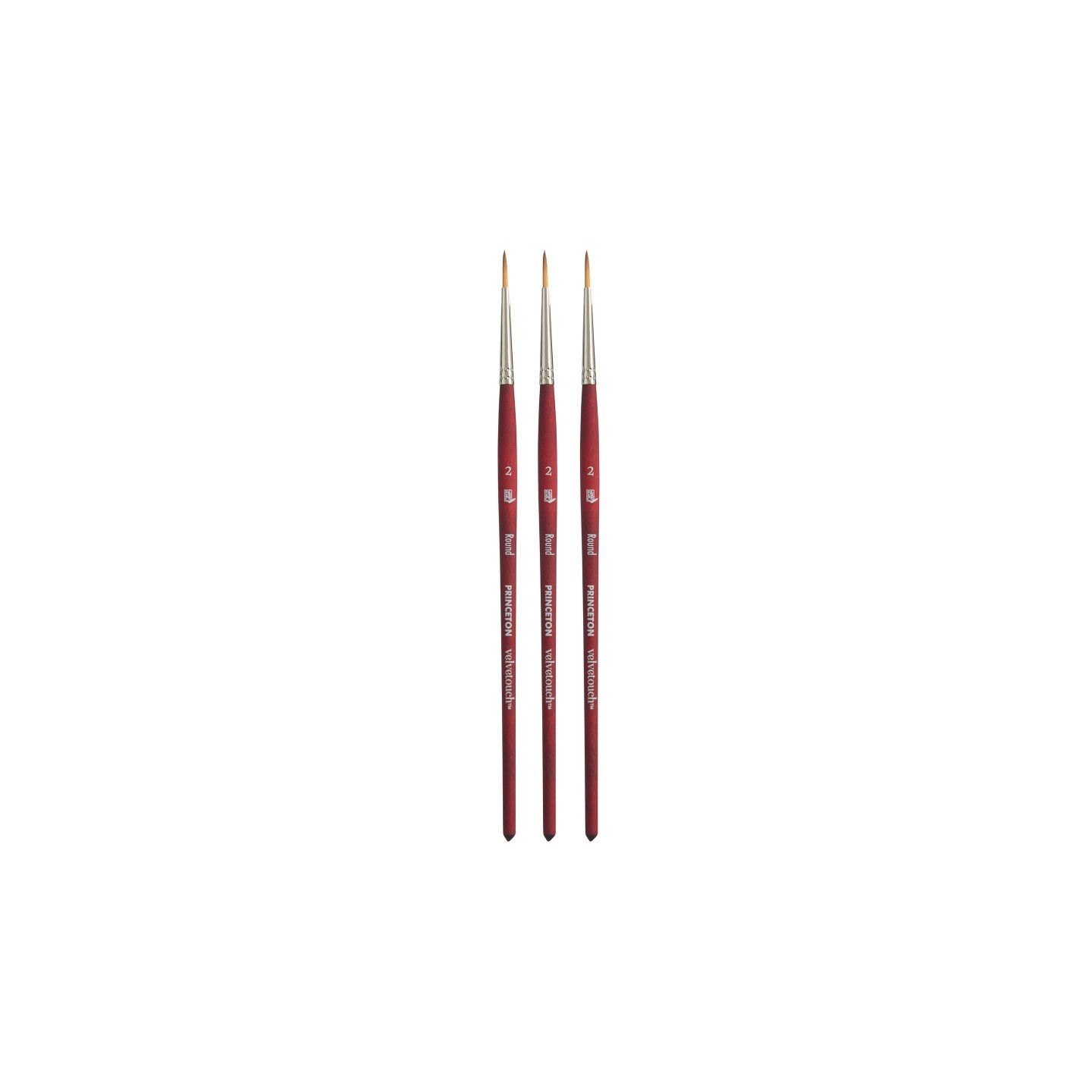 Princeton Velvetouch Round Brush, Synthetic Bristles, Short Handle Mixed Media Paintbrush, Scarlet, Size 2, Pack of 3