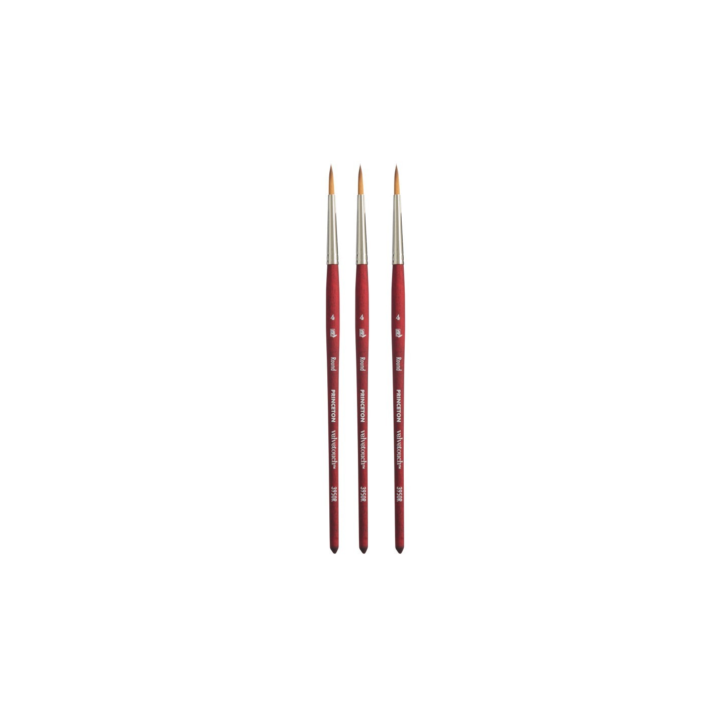 Princeton Velvetouch Round Brush, Synthetic Bristles, Short Handle Mixed Media Paintbrush, Scarlet, Size 4, Pack of 3