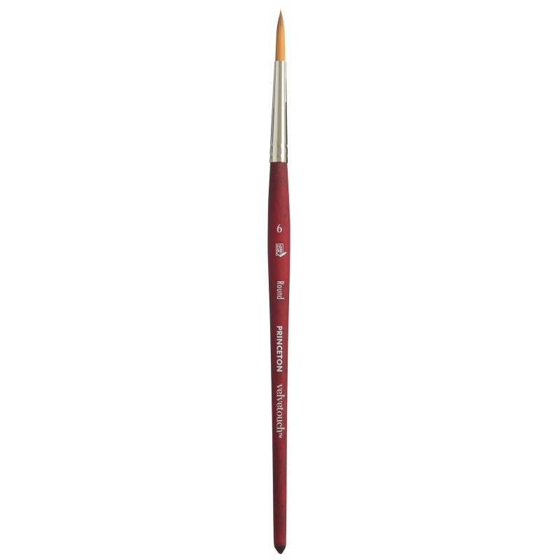 Princeton Velvetouch Round Brush, Synthetic Bristles, Short Handle Mixed Media Paintbrush, Scarlet, Size 6, 1 Count