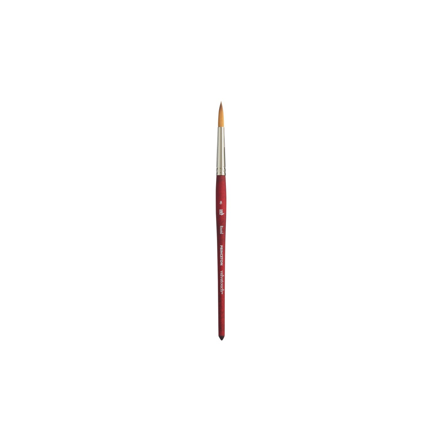 Princeton Velvetouch Round Brush, Synthetic Bristles, Short Handle Mixed Media Paintbrush, Scarlet, Size 8, 1 Count