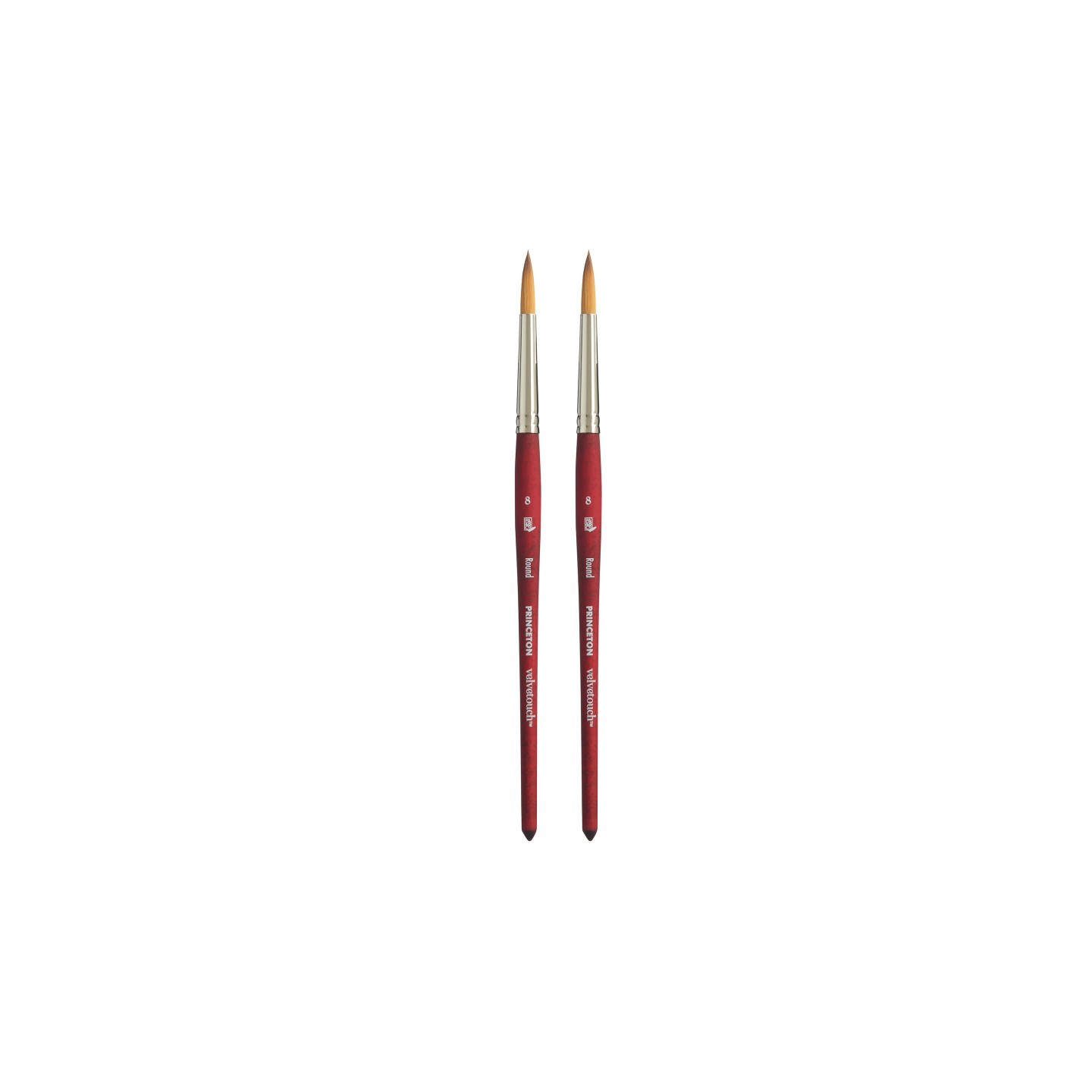 Princeton Velvetouch Round Brush, Synthetic Bristles, Short Handle Mixed Media Paintbrush, Scarlet, Size 8, Pack of 2