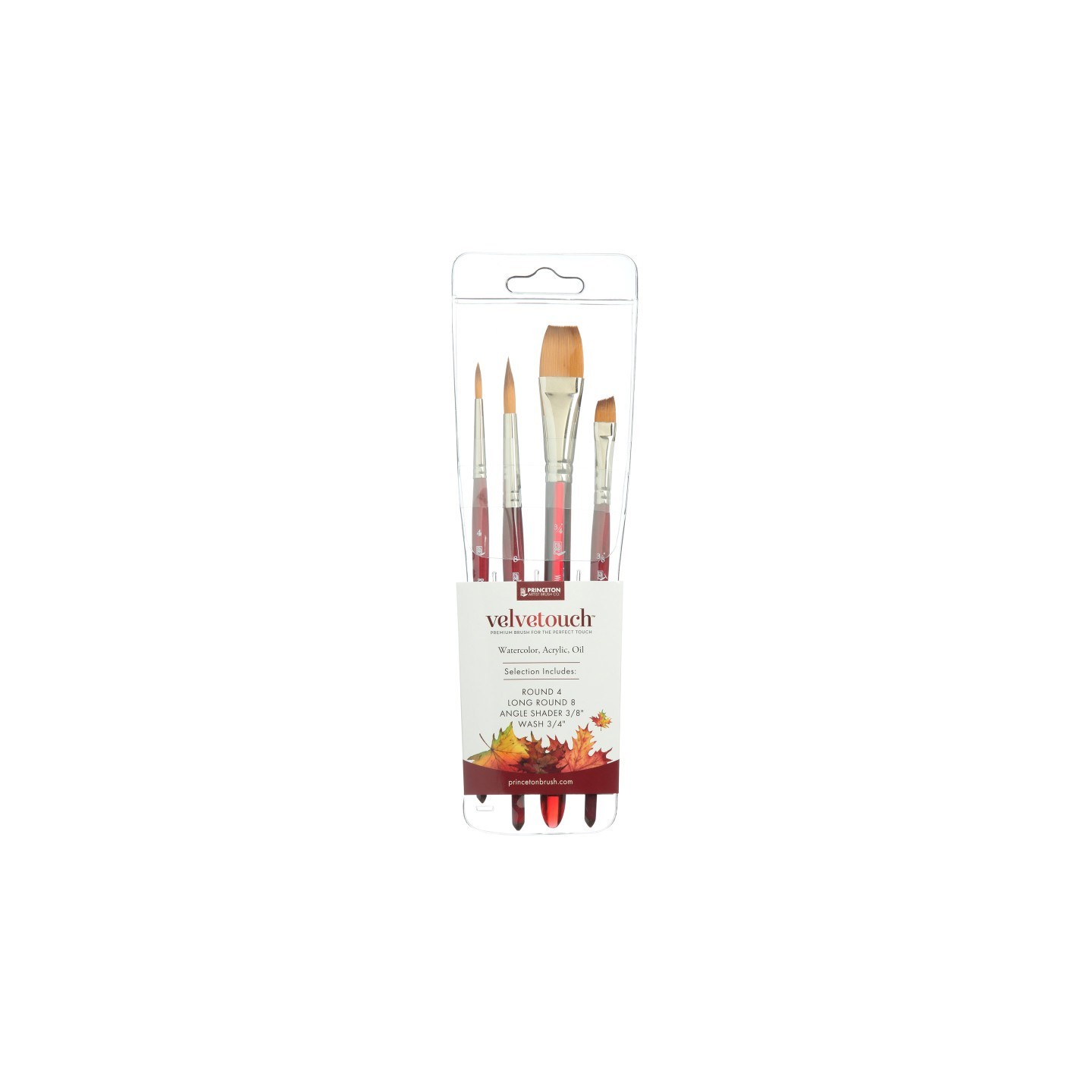 Princeton Velvetouch Mixed Media Brush Set, Synthetic Bristles, Short Handle Mixed Media Paintbrush, Scarlet, 4 Pieces