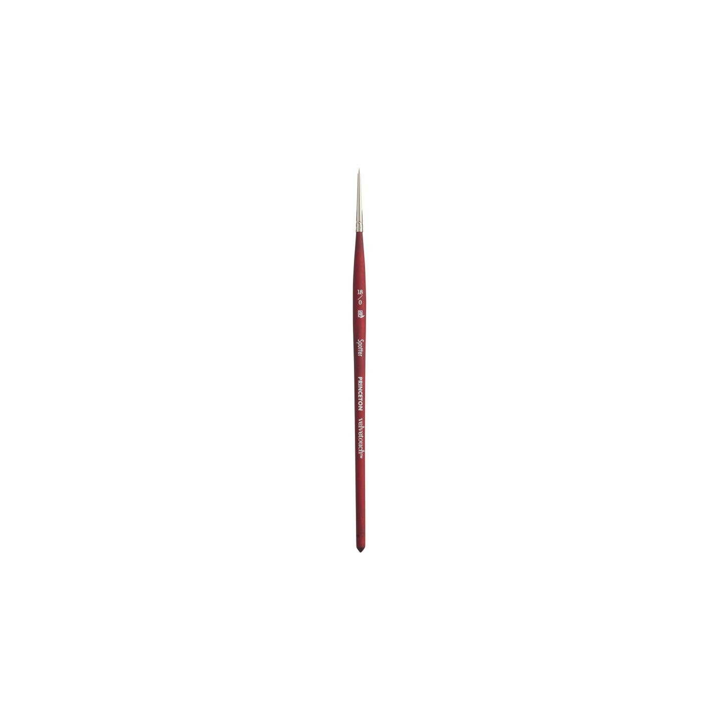 Princeton Velvetouch Spotter Brush, Synthetic Bristles, Short Handle Mixed Media Paintbrush, Scarlet, Size 18/0, 1 Count