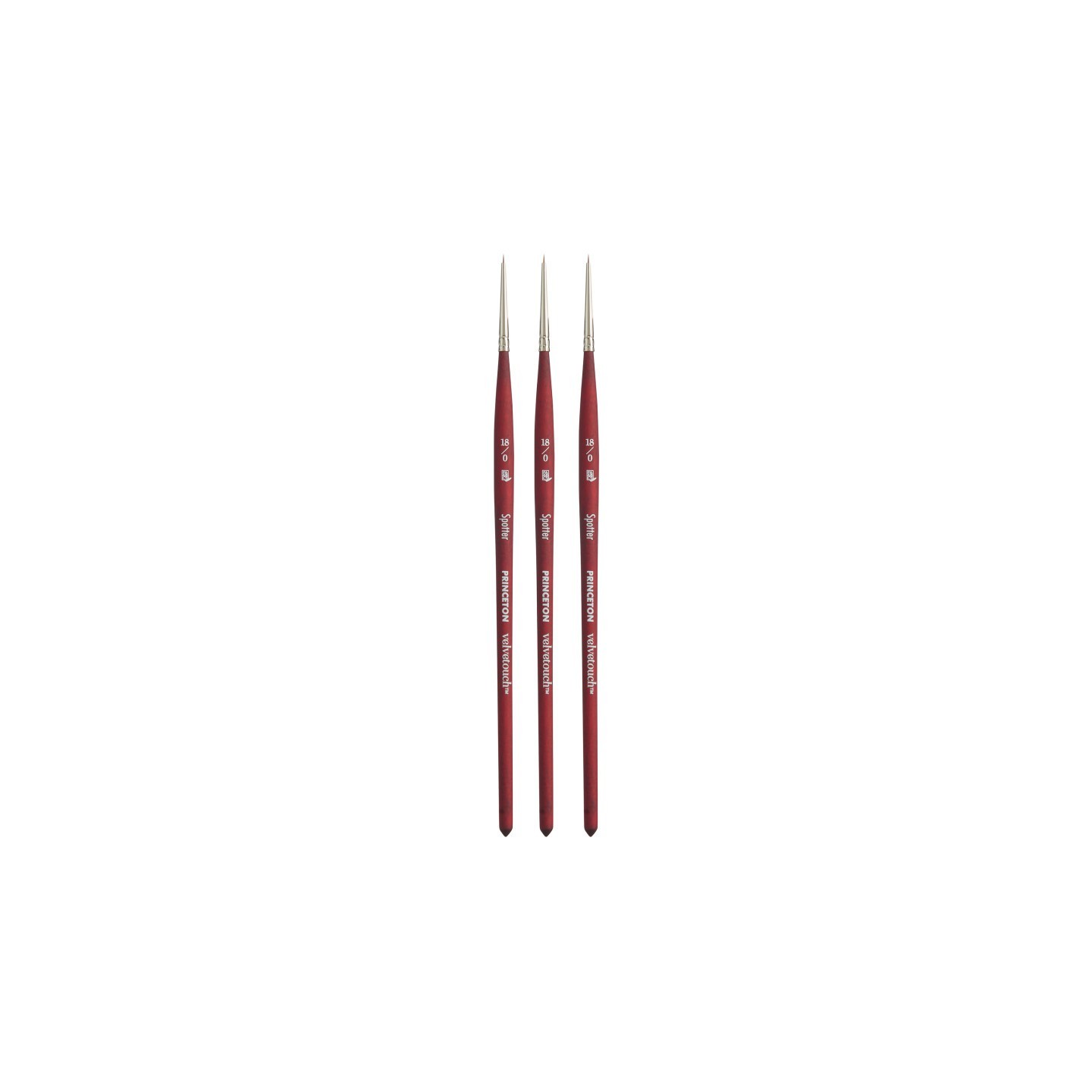 Princeton Velvetouch Spotter Brush, Synthetic Bristles, Short Handle Mixed Media Paintbrush, Scarlet, Size 18/0, Pack of 3