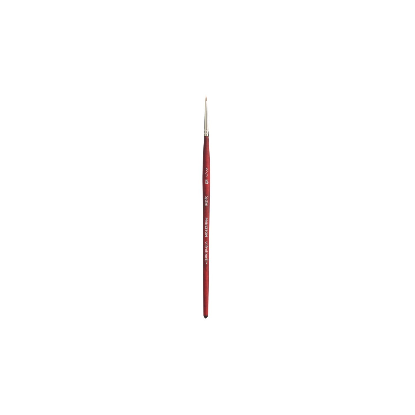 Princeton Velvetouch Spotter Brush, Synthetic Bristles, Short Handle Mixed Media Paintbrush, Scarlet, Size 5/0, 1 Count