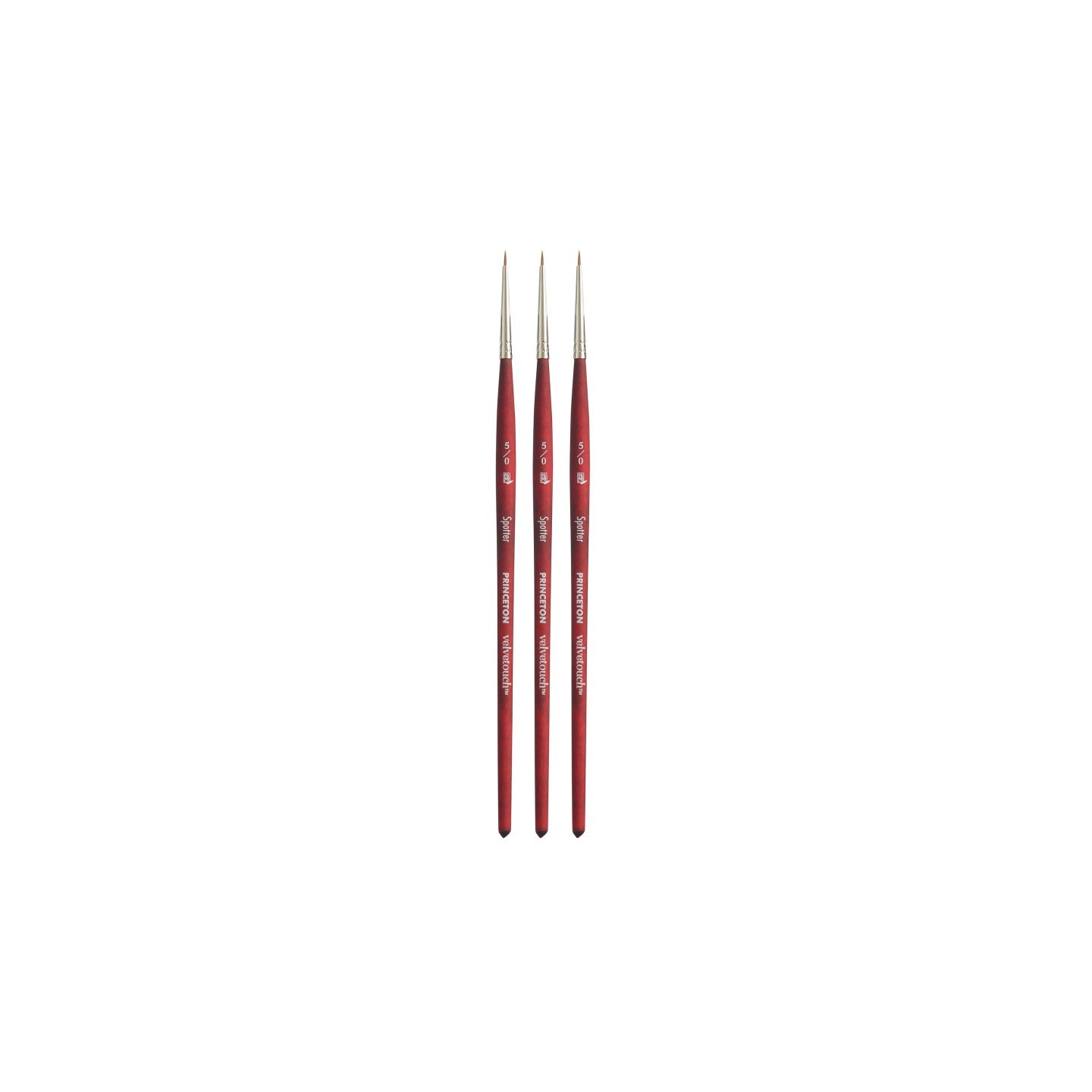 Princeton Velvetouch Spotter Brush, Synthetic Bristles, Short Handle Mixed Media Paintbrush, Scarlet, Size 5/0, Pack of 3