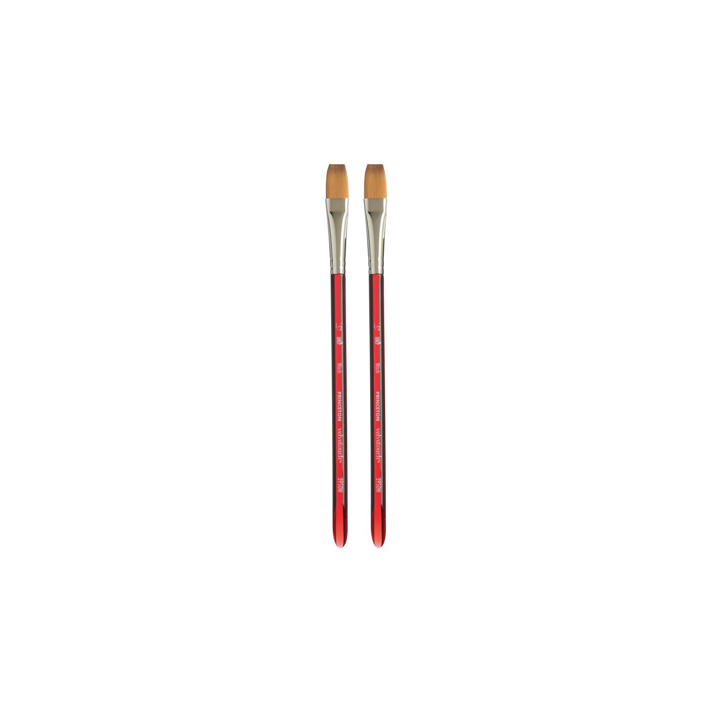 Princeton Velvetouch Wash Brush, Synthetic Bristles, Short Handle Mixed Media Paintbrush, Scarlet, Size 1/2 inch, Pack of 2