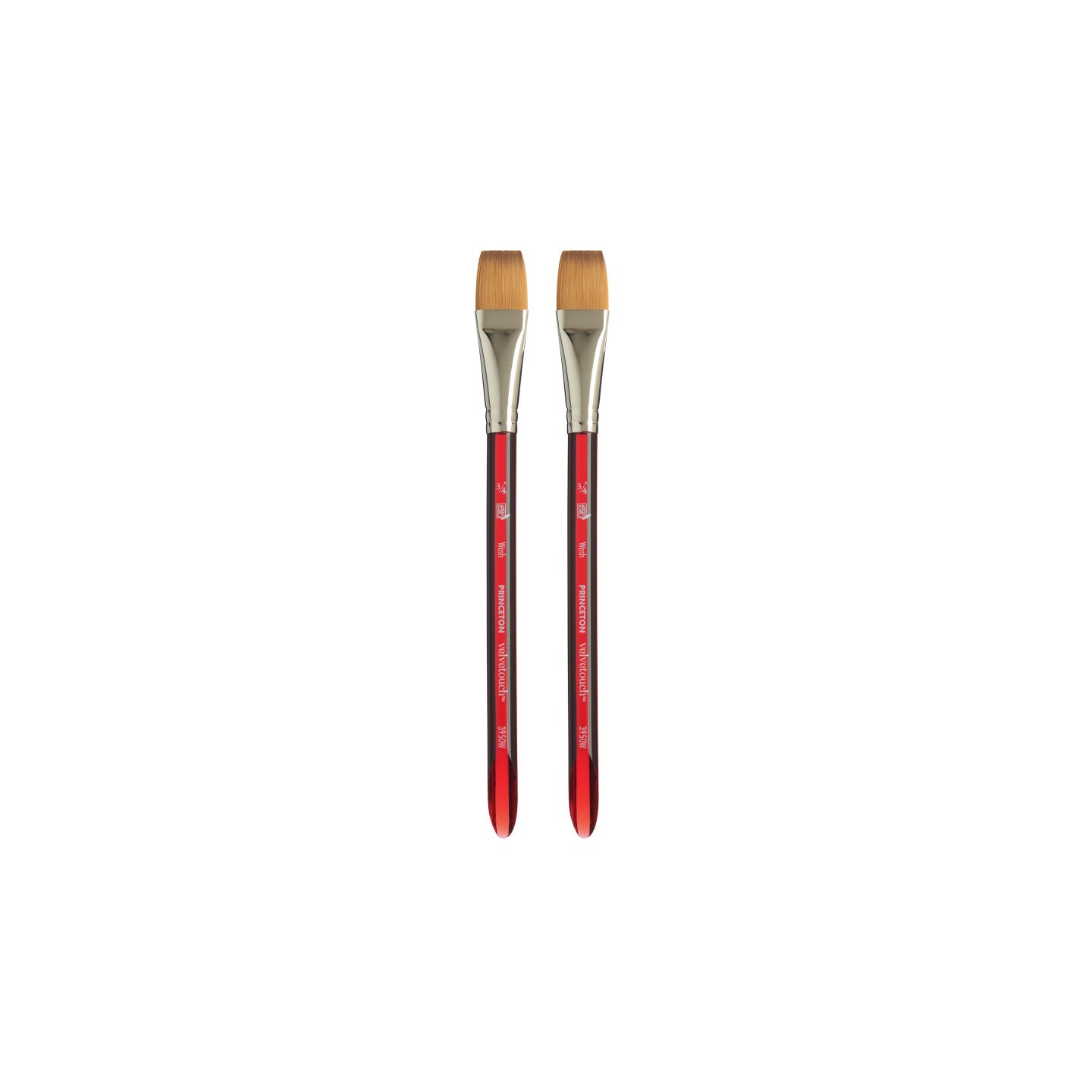 Princeton Velvetouch Wash Brush, Synthetic Bristles, Short Handle Mixed Media Paintbrush, Scarlet, Size 3/4 inch, Pack of 2