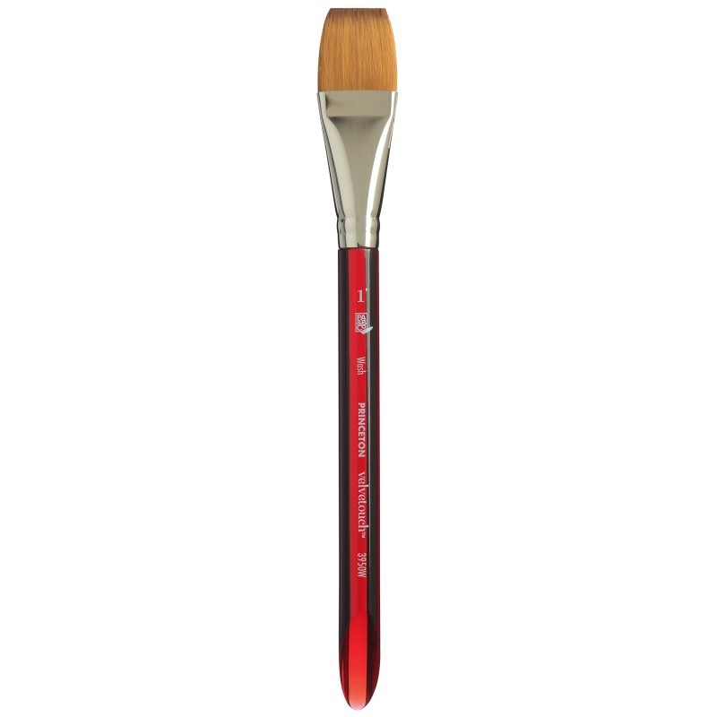 Princeton Velvetouch Wash Brush, Synthetic Bristles, Short Handle Mixed Media Paintbrush, Scarlet, Size 1 inch, 1 Count
