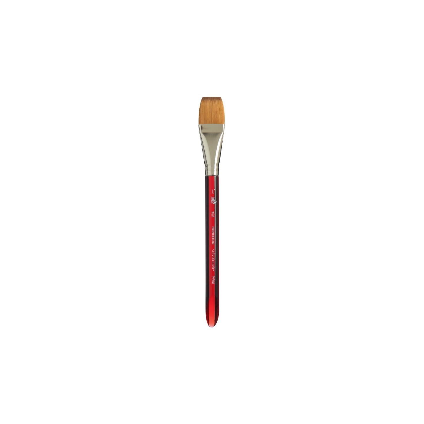 Princeton Velvetouch Wash Brush, Synthetic Bristles, Short Handle Mixed Media Paintbrush, Scarlet, Size 1 inch, 1 Count