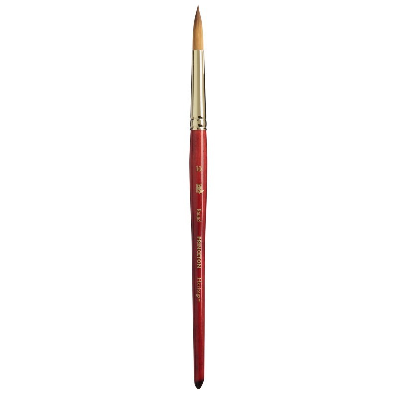 Princeton Heritage Round Brush, Synthetic Bristles, Short Handle Watercolor Paintbrush, Scarlet, Size 10, 1 Count