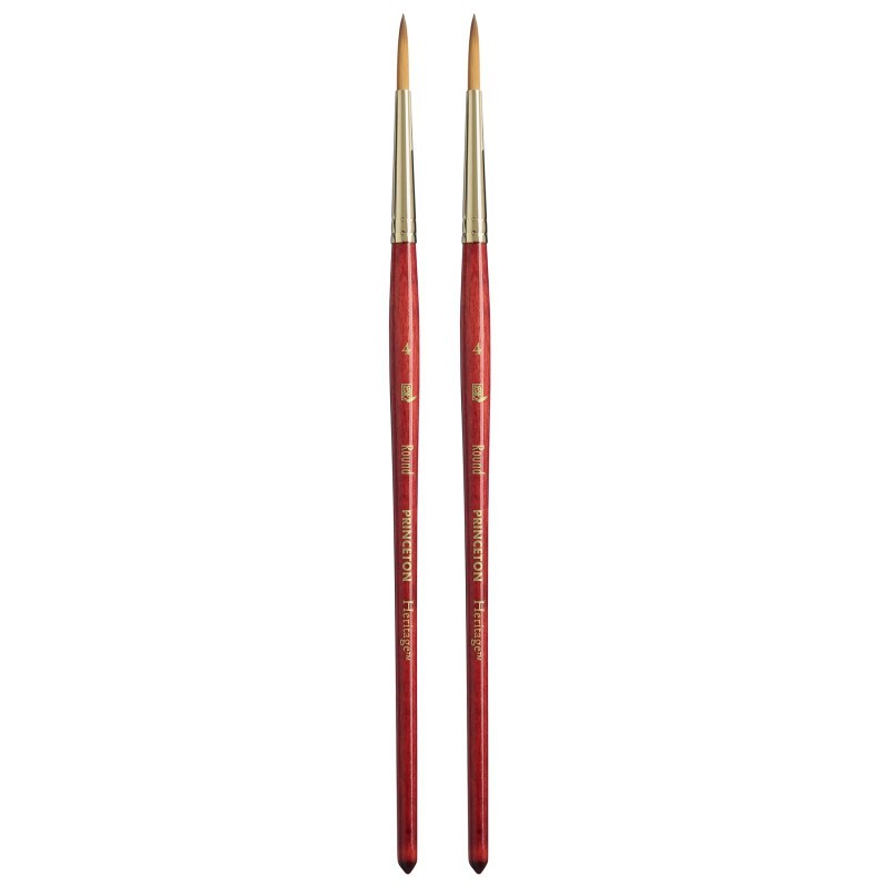 Princeton Heritage Round Brush, Synthetic Bristles, Short Handle Watercolor Paintbrush, Scarlet, Size 4, Pack of 2