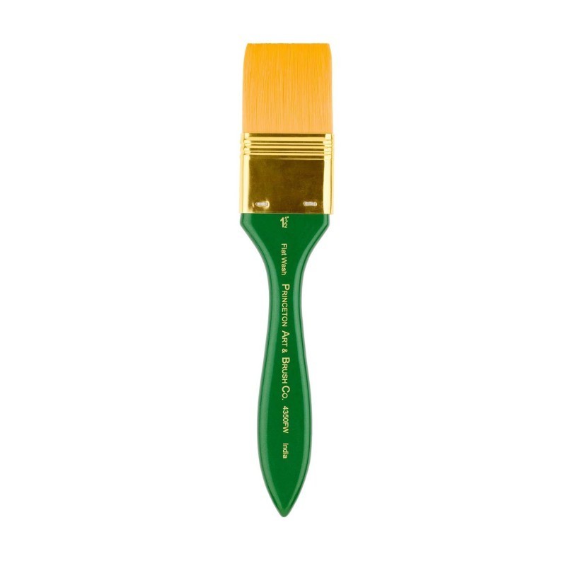 Princeton Lauren Flat Wash Brush, Synthetic Bristles, Short Handle Watercolor Paintbrush, Evergreen, Size 1/2 inch, 1 Count