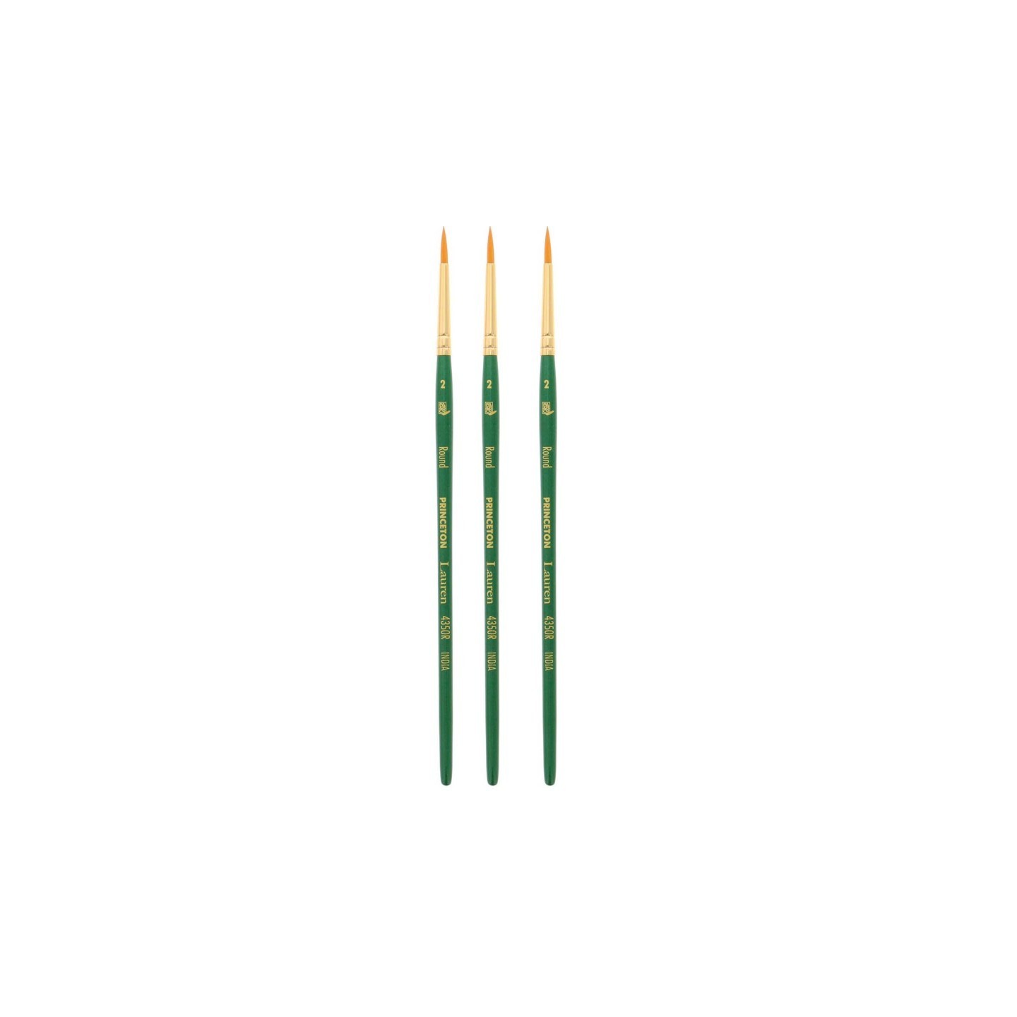 Princeton Lauren Round Brush, Synthetic Bristles, Short Handle Watercolor Paintbrush, Evergreen, Size 2, Pack of 3