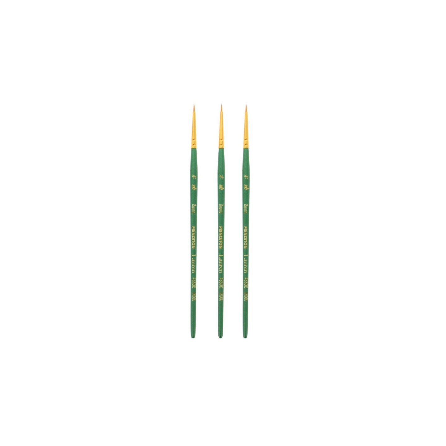 Princeton Lauren Round Brush, Synthetic Bristles, Short Handle Watercolor Paintbrush, Evergreen, Size 3/0, Pack of 3